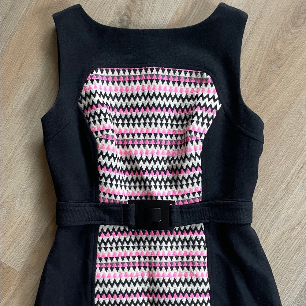 Milly of New York Black and Pink Geometric Dress Made in USA